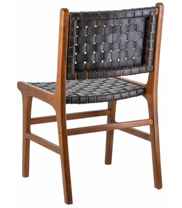 SILLA TEKA PIEL NEGRA