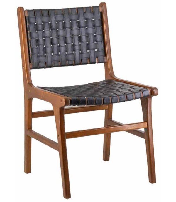 SILLA TEKA PIEL NEGRA
