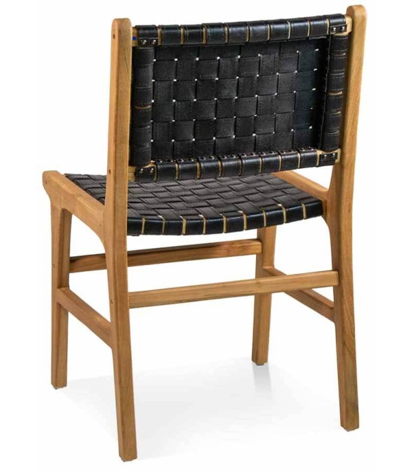 SILLA TEKA NATURAL PIEL NEGRA