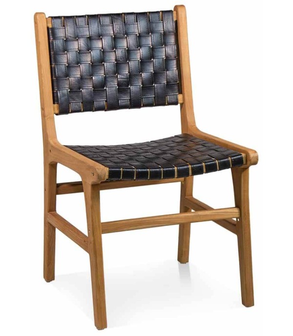 SILLA TEKA NATURAL PIEL NEGRA