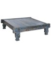 MESA CENTRO TECA TALLADA AZUL ROZADO