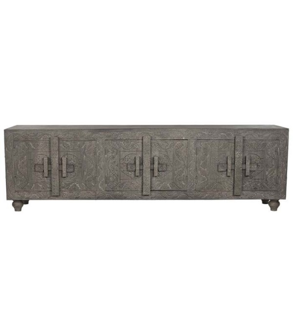 MUEBLE TV MADERA TALLADO GRIS