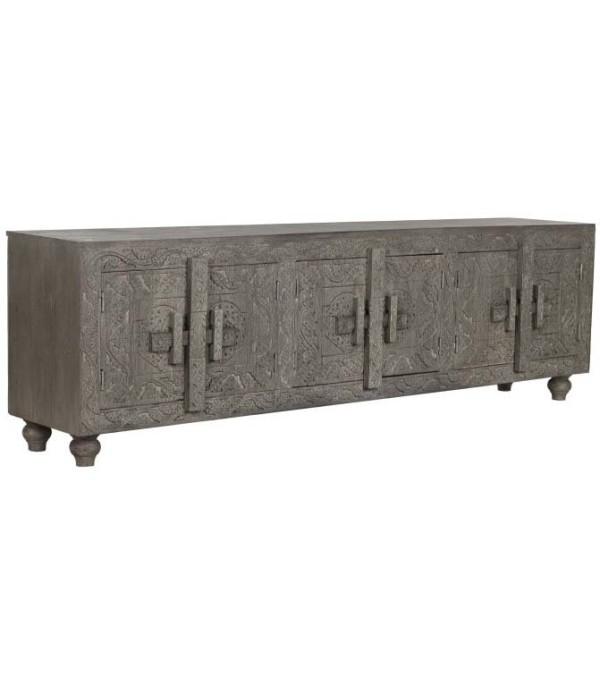 MUEBLE TV MADERA TALLADO GRIS
