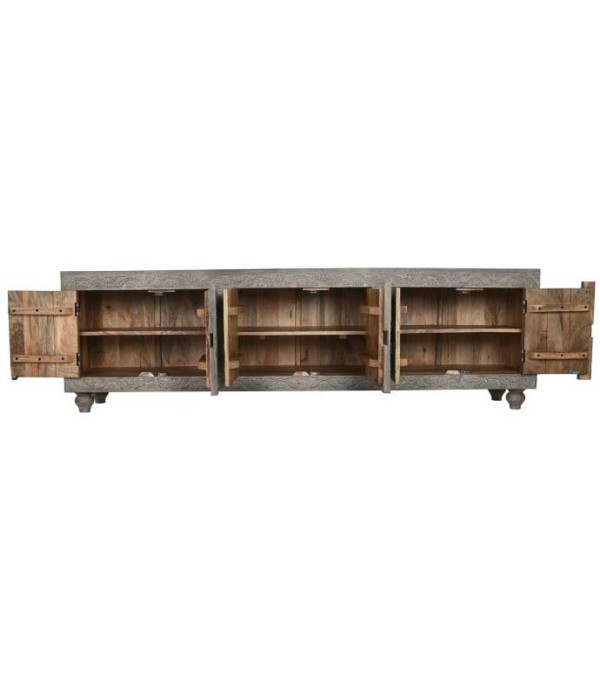 MUEBLE TV MADERA TALLADO GRIS