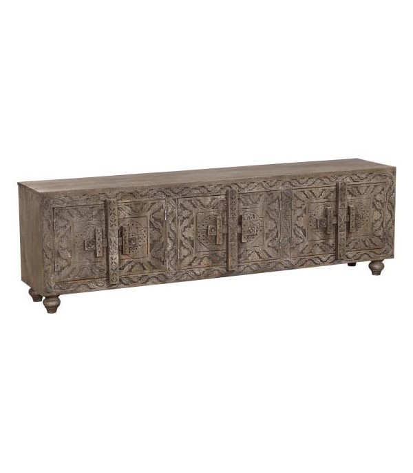 MUEBLE TV MADERA TALLADO GRIS