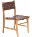 SILLA MARRÓN MADERA TECA PIEL 56 X 48 X 80 CM