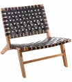 BUTACA NATURAL NEGRO MADERA TECA PIEL 87 X 83 X 66 CM