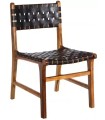 SILLA NEGRO MADERA TECA PIEL 56 X 48 X 80 CM