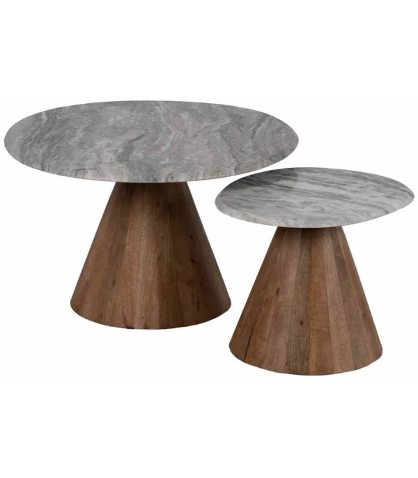 SET DE 2 MESAS CENTRO MADERA MÁRMOL